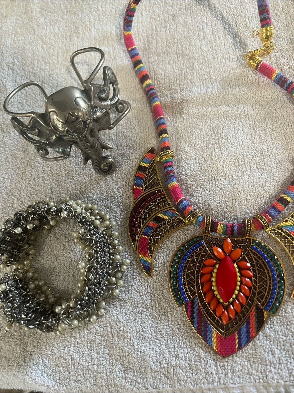Tribal style Ganesha bracelet necklace & bracelet bundle jewelry lot